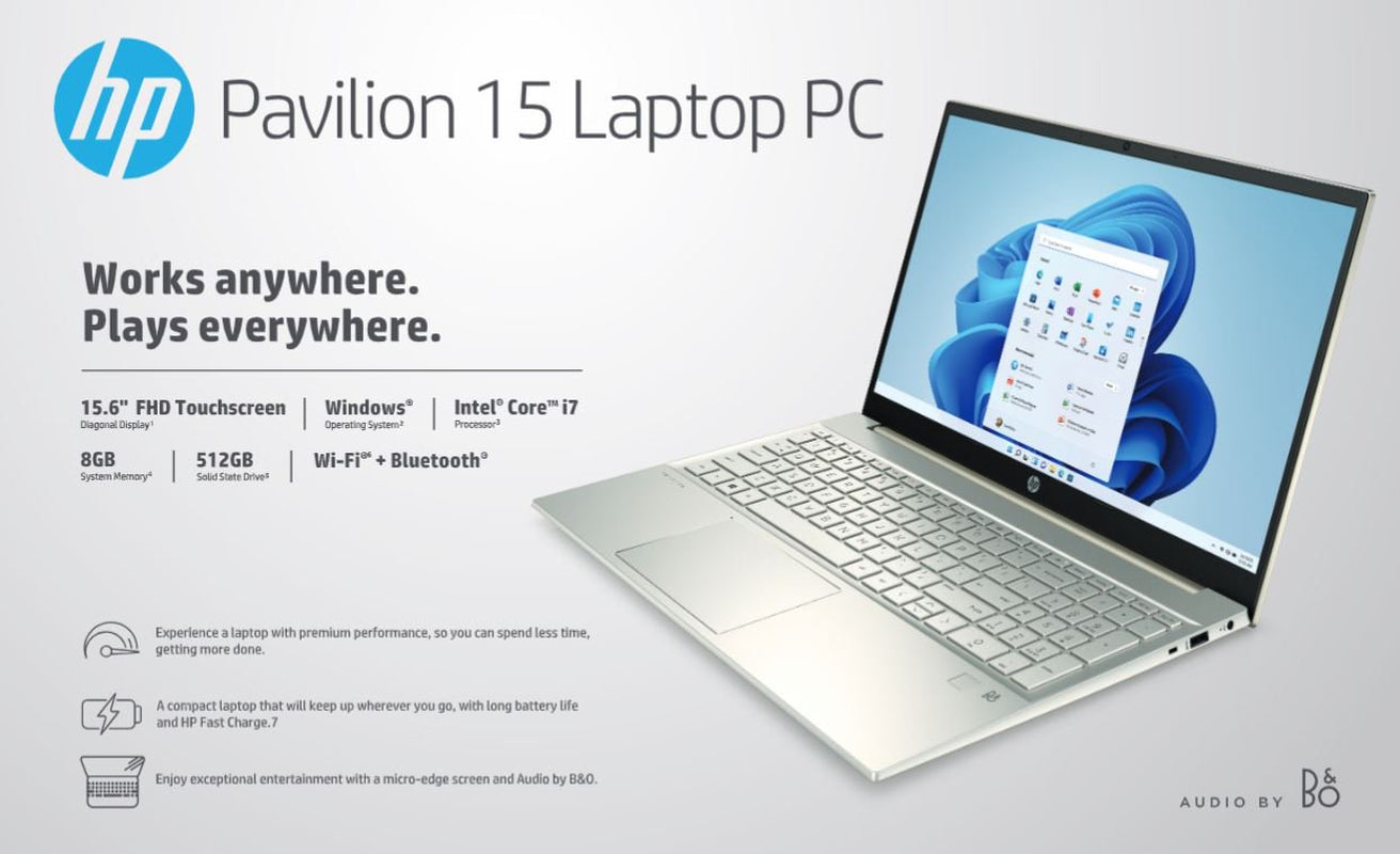 Pavilion 15.6" FHD Touch, Intel Core I7-1165G7, 8GB RAM, 512GB SSD, Lunar Gold, Windows 11, 15-Eg0070Wm