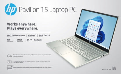 Pavilion 15.6" FHD Touch, Intel Core I7-1165G7, 8GB RAM, 512GB SSD, Lunar Gold, Windows 11, 15-Eg0070Wm