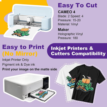 Printable Heat Transfer Vinyl & Mask Sheets for T-Shirts (Each 7 Sheets), 8.5" X 11" Inkjet Printable HTV Vinyl Iron on Transfer Paper for Light & Dark Fabric