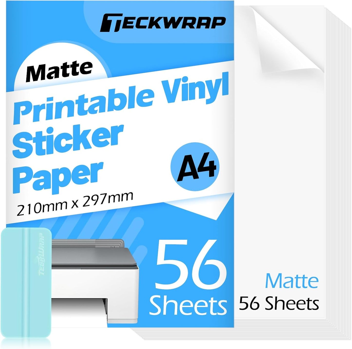 Printable Vinyl Sticker Paper for Inkjet Printer, Matte Inkjet Printable Vinyl, 8.26" X 11.69" A4 56 Sheets/Pack Photo Paper for Craft Scrap-Booking, Stickers, Labels