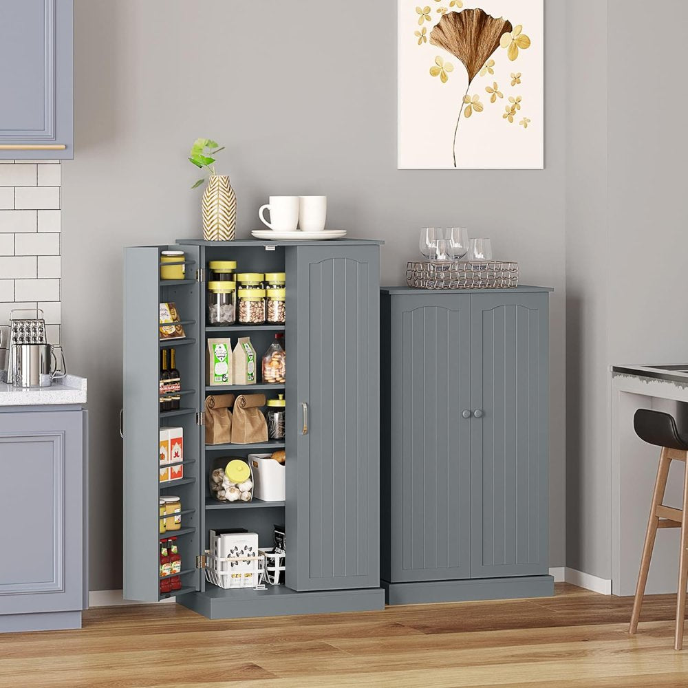 47" Kitchen Pantry, Farmhouse Pantry Cabinet, Storage Cabinet with Doors and Adjustable Shelves 47" H X 23.62" W X 15.75" D (Gray)