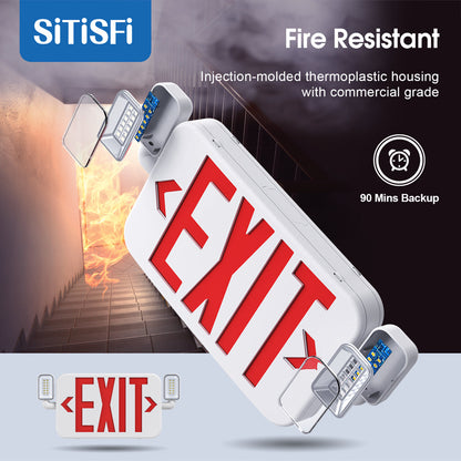 Led Combo Emergency Exit Sign Light with Two Adjustable Head Backup Battery,Us Standard Red Letter Commercial,Ul 924,AC120/277V(1 Pack)