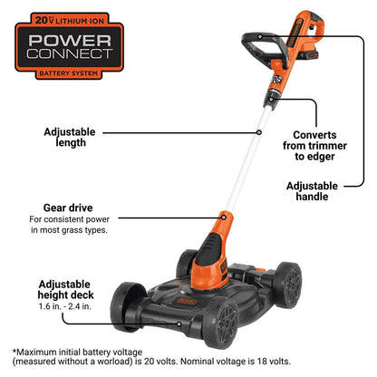 20V MAX Cordless 12" Lithium-Ion 3-In-1 Trimmer/Edger and Mower + 2 Batteries
