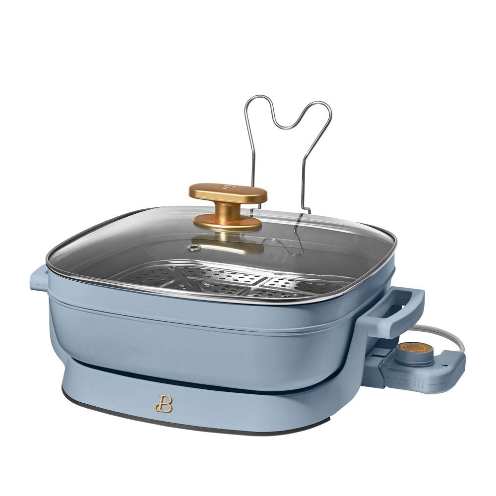 5 in 1 Electric Skillet - Expandable up to 7 Qt with Glass Lid, Cornflower Blue by Drew Barrymore