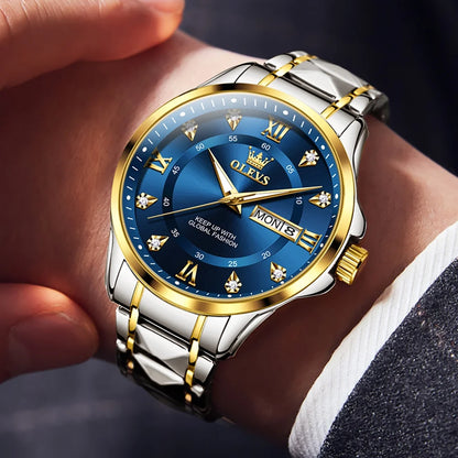 Watches for Men Business Dress Diamond Analog Quartz Date Luxury Classic Casual Stainless Steel Waterproof Luminous Mens Wrist Watches Gifts Reloj Para Hombre Blue/Gold/Black Dial