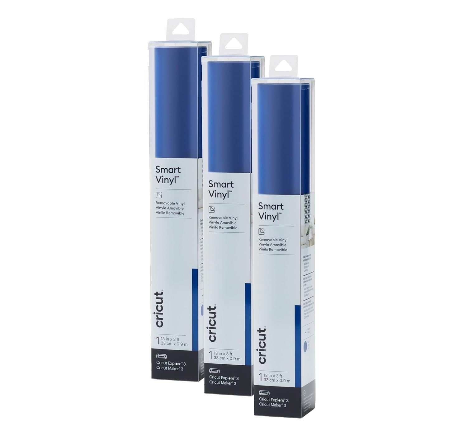 Cricut Smart Removable Vinyl, Blue | 3-Pack of 3Ft Rolls (13" X 36") - Matless Cutting for Long Cuts up to 12Ft - Compatible with Maker & Explore Machines