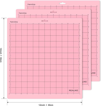 REALIKE 12X12 Fabricgrip Cutting Mat Compatible with Cricut Maker 3/Maker 4/Maker/Explore 3/4/Air 2/Air/One(3 Mats), Fabric Adhesive Sticky Cut Mats for Crafts, Quilting, Sewing and All Arts