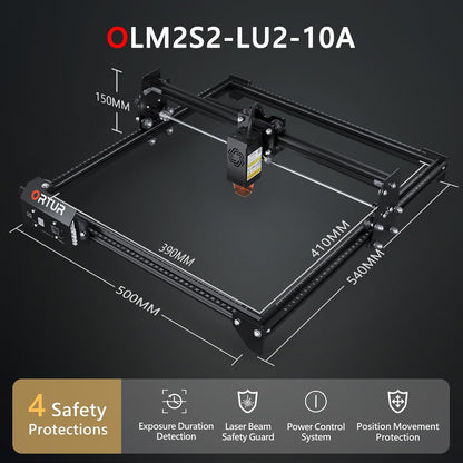 10W Output Laser Engraver, Ortur Laser Master 2 S2 LU2-10A Class 4 Efficient Laser Engraving Machine Fit, High Precision Laser Cutter, 0.05 X 0.1Mm Compressed Spot Laser Engraver for Wood and Metal