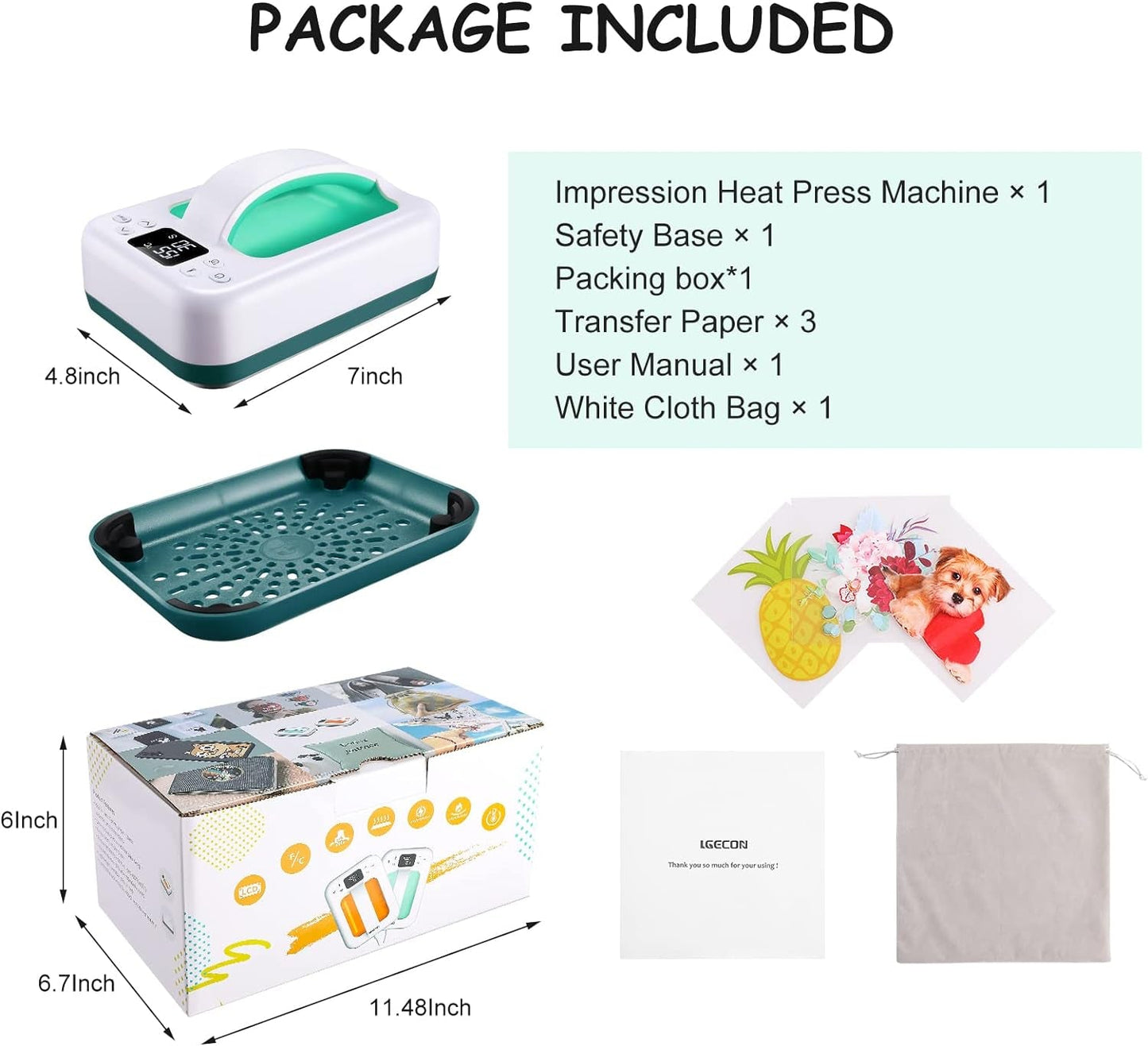 Heat Press Machine for T-Shirts, 7" × 5" Portable Fast Heat-Up Mini Easy Press with Timing Function & Insulated Base, Ideal for T-Shirts, Bags, Pillows, Aprons, and More, Green