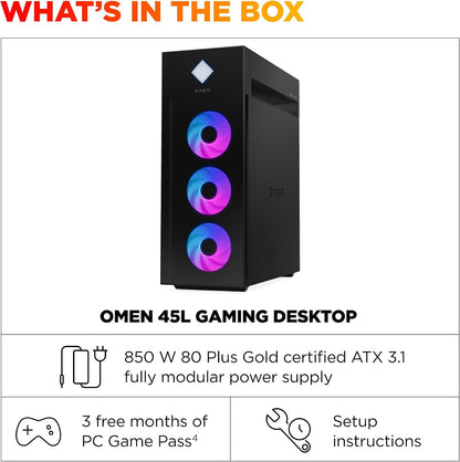 HP OMEN 45L Gaming Desktop, Intel Core Ultra 7 265K, 32 GB RAM, 1 TB SSD, NVIDIA Geforce RTX 5070 Ti, Windows 11 Pro, Microsoft Copilot, Tempered Glass, GT22-3060 (2025)