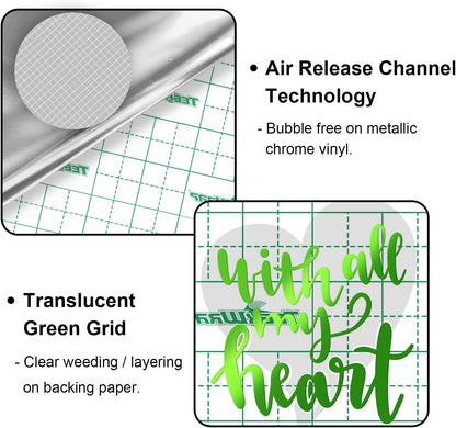 Chrome Vinyl Neon Green Metallic Permanent Vinyl with Air Channels 1Ftx5Ft, Lime Green