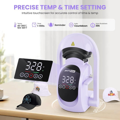 AKEYDIY 3-In-1 Auto Cap Heat Press Machine, Hat Heat Press with 3Pcs Replaceable Heating Pads, Automatic Release&Press Large Touchscreen Digital Control Panel, DIY Sublimation Caps T-Shirts Bags