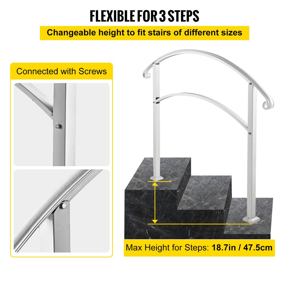 brand 1-3 Steps Handrail Rackable to a Range of 0°To 45°Matte White Stair Rail Wrought Iron Handrail with Installation Kit Hand Rails for Outdoor Steps