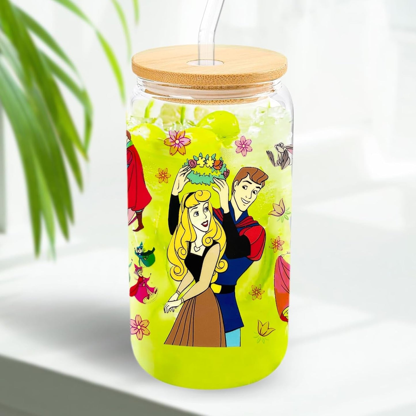 6Sheets Cartoon UV DTF Cup Wrap Transfer Stickers for 16Oz Glass Cups, Rub on Transfers for Crafts Cup Decal Stickers (Princess)