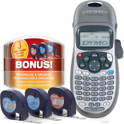DYMO Label Maker Machine with Tape - 100H Letratag Handheld, Comes with 3 LT Label Tapes. Great for Home & Office Organization