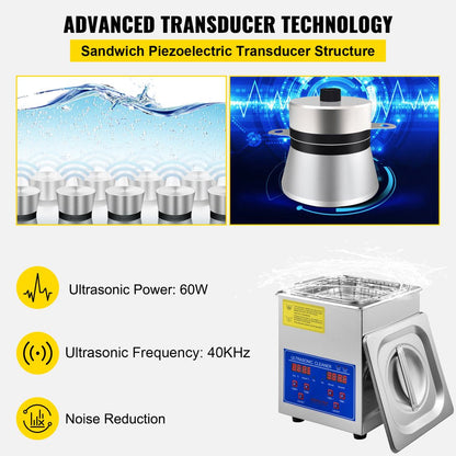 brand 2L Ultrasonic Cleaner Stainless Steel Professional Digital Machine W/Timer 40Khz ​110V, Fcc/Ce/Rohs Certified for Jewelry Watch Glasses Diamond Eyeglass Small Parts Cleaning