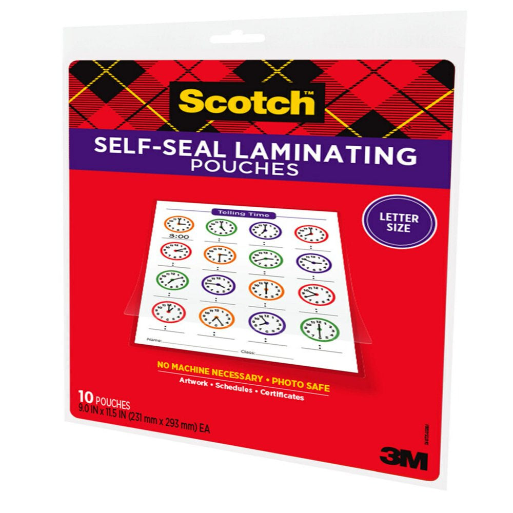 Self-Seal Laminating Pouches, 10 Count, 8.5" X 11", 3 Mil Thick