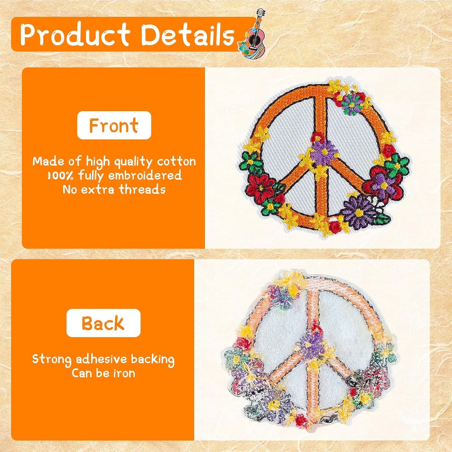 Rf-Patch 48Pcs Hippie Iron on Patches for Girl, Embroidered Boho Iron On/Sew on Patch for Clothes, Hats, Jeans, Dress, Backpacks, Etc, Machine Washable