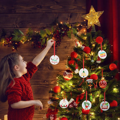 Sublimation Ornament Blanks 24PCS - Sublimation Christmas Ornament Blanks Ceramic Decorations - Baby Shower Decorations Sublimation Ceramic Ornaments Blanks with Red Strings (2.87In)