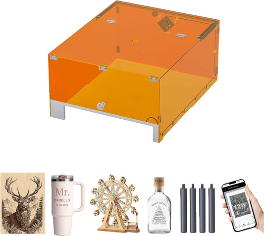 Laser Engraver Enclosure for K15 Pro Laser Engravering Machine, 280X470X210Mm, Fully Enclosed Eye Protection Shield with Built-In Smoke Extraction Fan, Auto-Stop Safety Feature