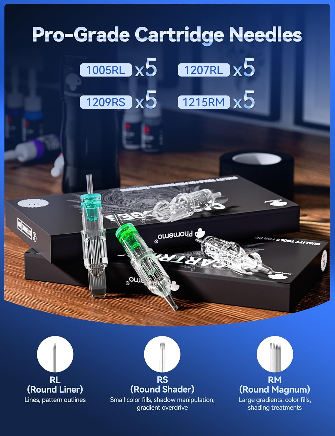 Phomemo Tattoo Gun Kit, Wireless Tattoo Machine Kit for Beginners Complete Set, Tattoo Pen with 20 Tattoo Cartridge Needles, Tattoo Practice Kit with 1 Batteries