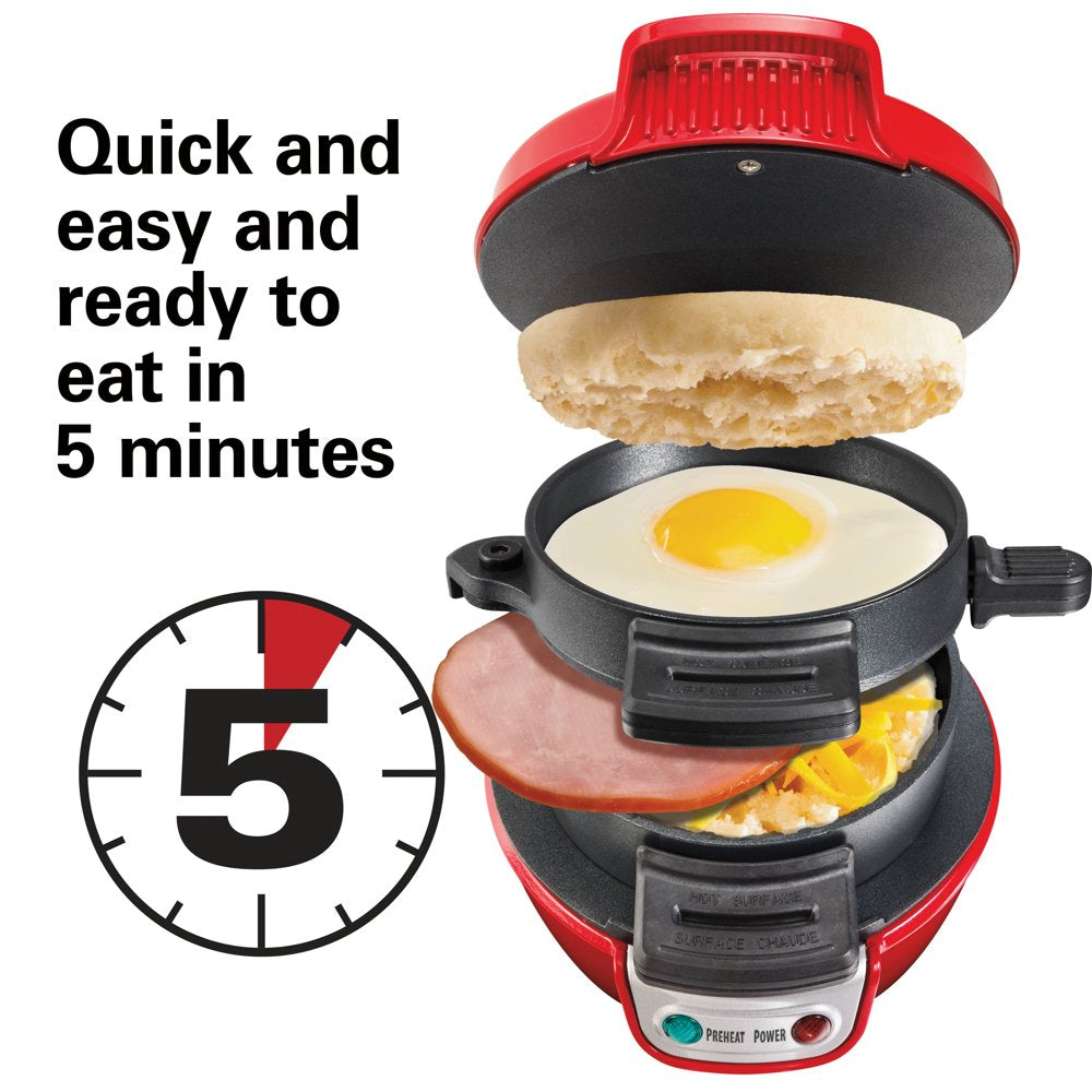 Breakfast Sandwich Maker with Egg Cooker Ring, Customize Ingredients, Red, 25476