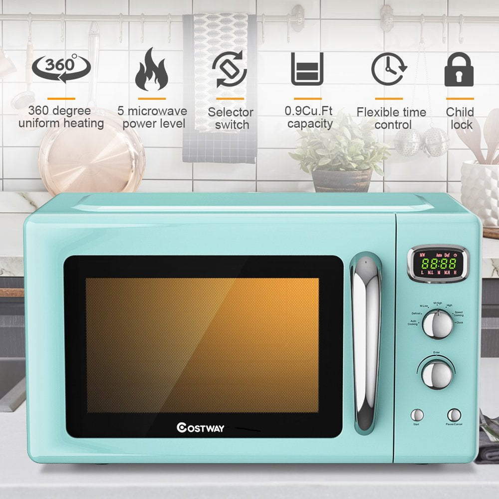 0.9Cu.Ft. Retro Countertop Compact Microwave Oven 900W 8 Cooking Settings Green