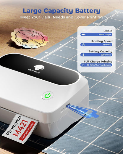 Phomemo Label Printer, Bluetooth M421 4 X 6 Shipping Label Printer, Thermal Portable Printers for Shipping, Warehouse, Barcode, Address,Compatible with Phone & PC