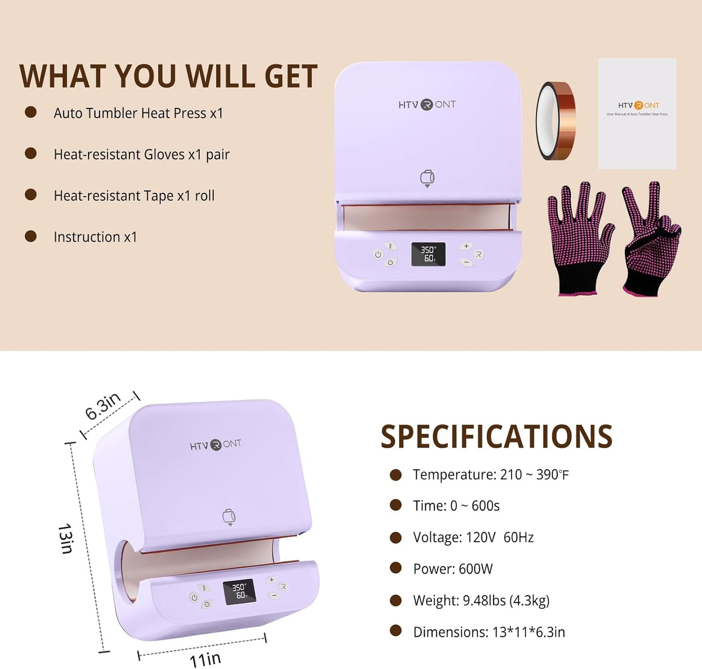 Auto Tumbler Heat Press Machine(Purple), 150 Sheets A4 Sublimation Paper