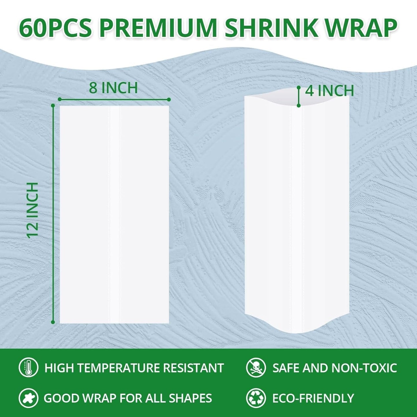 Shrink Wrap for Sublimation Tumblers 8 X 12 Inch - 60PCS Sublimation Shrink Wrap Sleeves, Heat-Resistant Tumbler Shrink Wrap Film