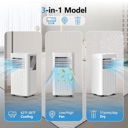Portable Air Conditioners 8000 BTU Ashrae– 3-In-1 AC Unit, Dehumidifier & Fan with 24-Hour Timer/Remote Control for Home/Office/Apartments/Dorm