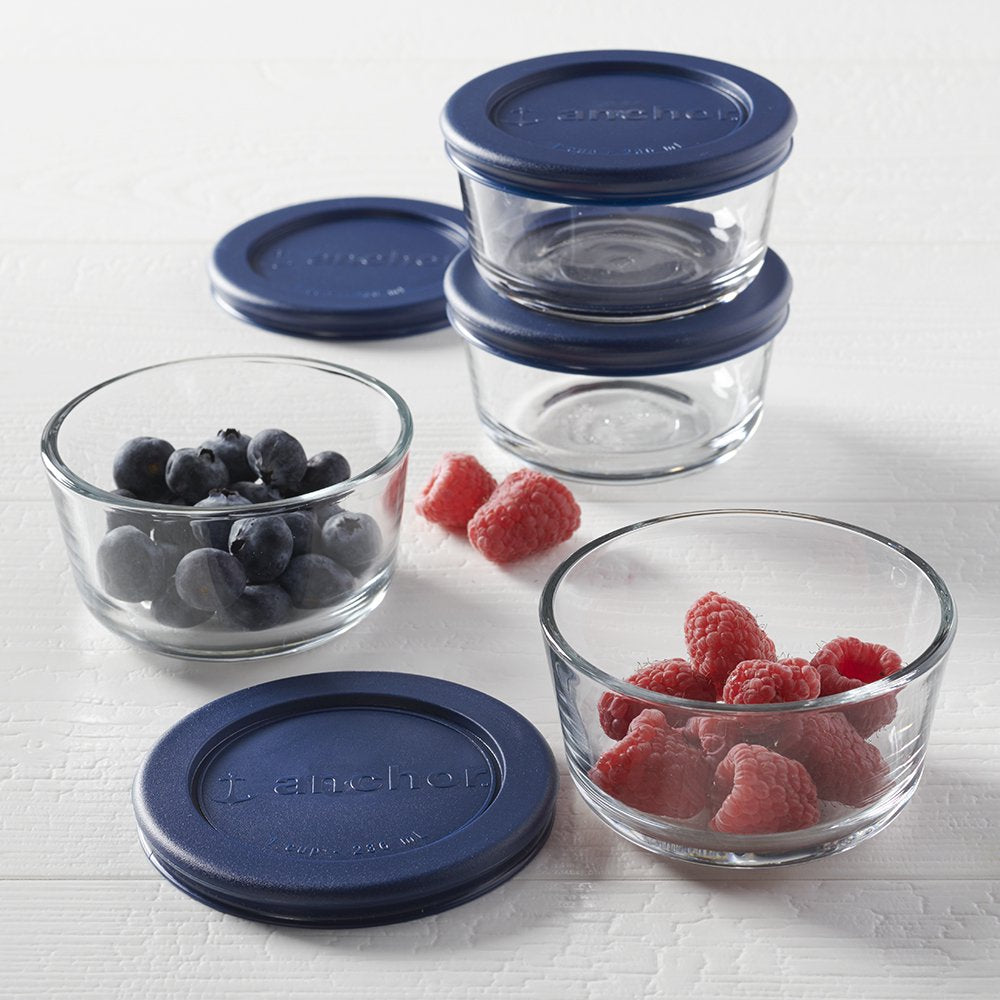 Glass Food Storage Containers with Lids, 1 Cup Round, Set of 4