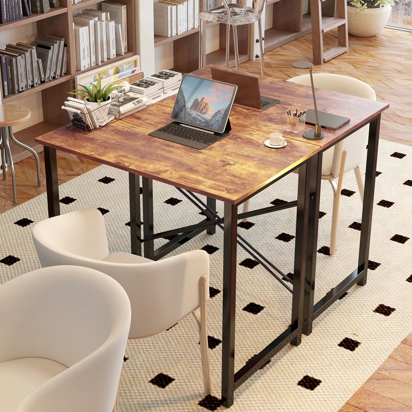 Adult Modern Simple Style with Storage Bag and Iron Hook Small Office Desk, Rust