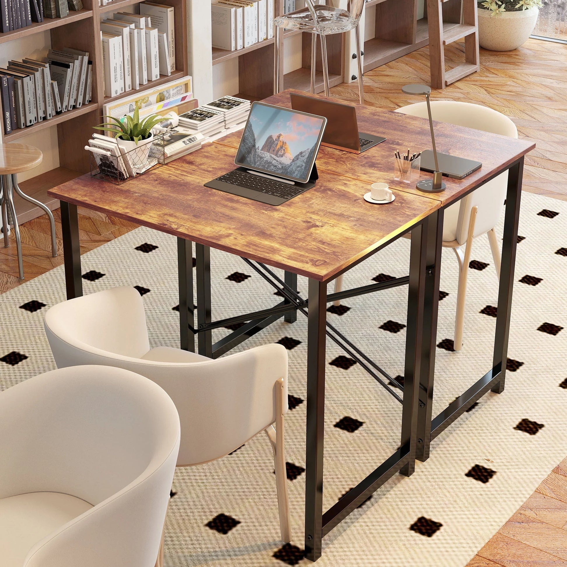 Adult Modern Simple Style with Storage Bag and Iron Hook Small Office Desk, Rust