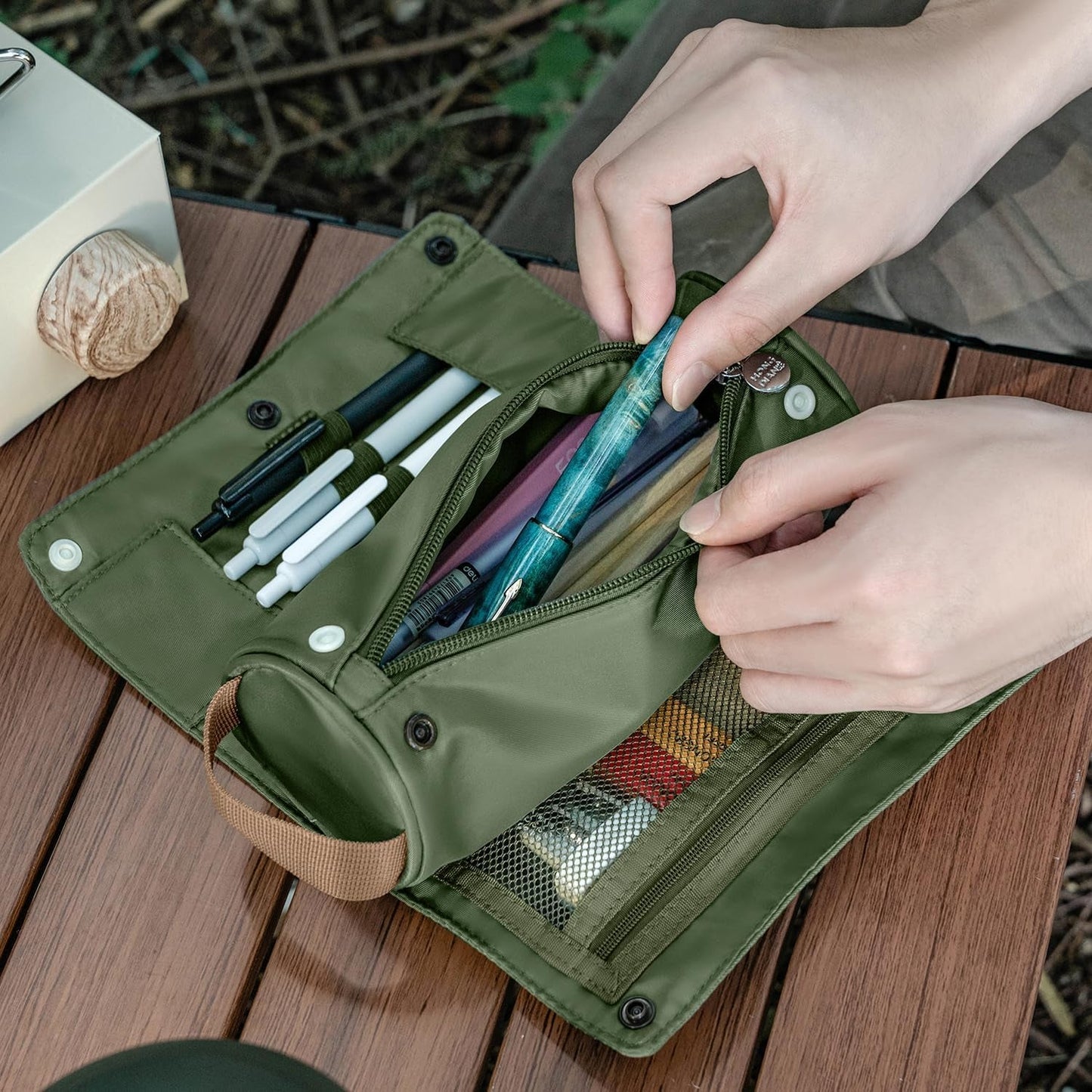 Lanxivi Large Capacity Pencil Case Roll up Design Multifunctional Pencil Holder Pouch Stationery Pen Bag for Teen Girls and Boys Camping Style - Green