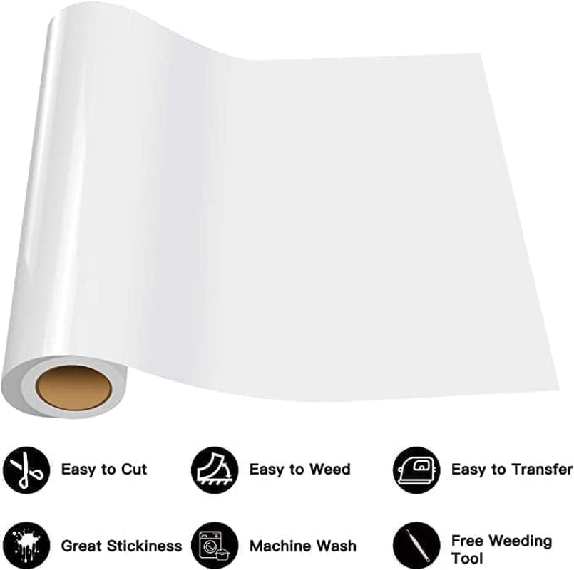 Heat Transfer Vinyl White HTV Rolls - 12" X 20Ft White Iron on Vinyl+Htv Heat Transfer Vinyl Bundle - 8 Pack 12" X 3FT HTV Vinyl for T-Shirts