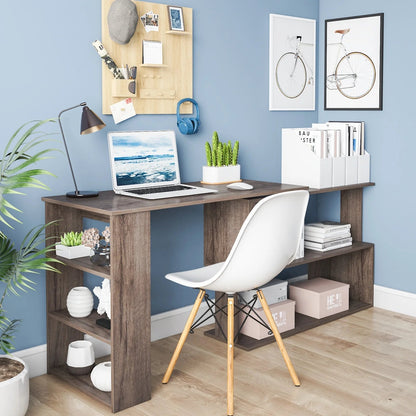 360° Rotating Computer Desk with Storage Large Office Desk with Open Bookshelves Corner Desk with File Cabinet Writing Desk Workstation for Home Office