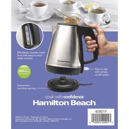 1 Liter Electric Kettle, Stainless Steel and Black, New, 40901F