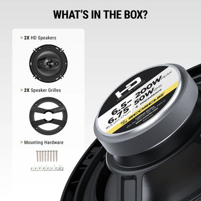 6.5" 4-Way Car Audio Speaker Pair – 200W Peak Power – Precision HD Sound, HD6504A-WM1SD