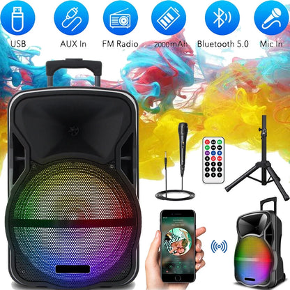 3000W Portable Bluetooth Speaker with Stand 12" Subwoofer Sound Party PA System Mic LED 16LBS