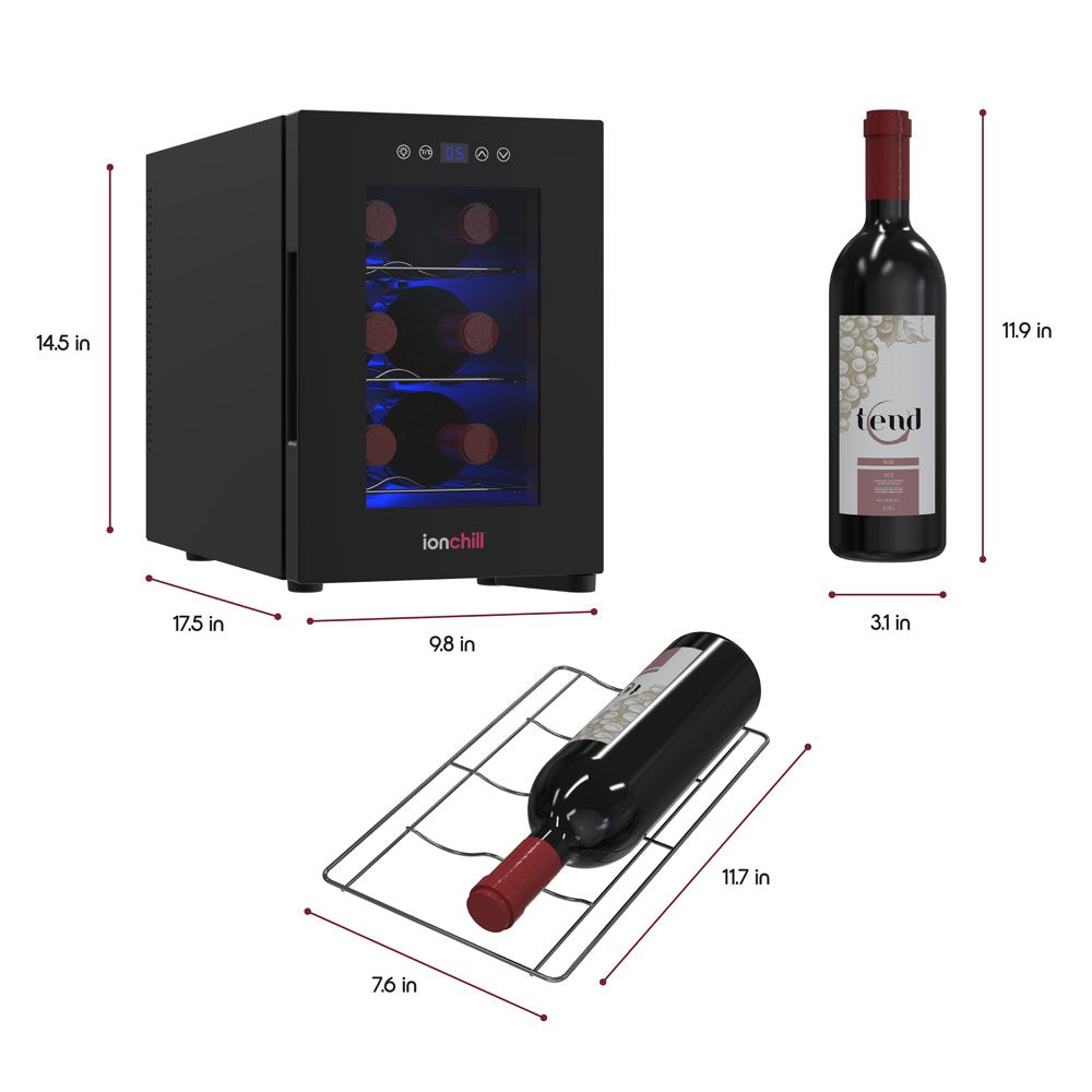 6-Bottle Wine Cooler, New Standard Door Mini Fridge with Wine Rack and Temp. Control, 9.75In