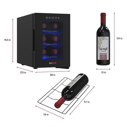 6-Bottle Wine Cooler, New Standard Door Mini Fridge with Wine Rack and Temp. Control, 9.75In