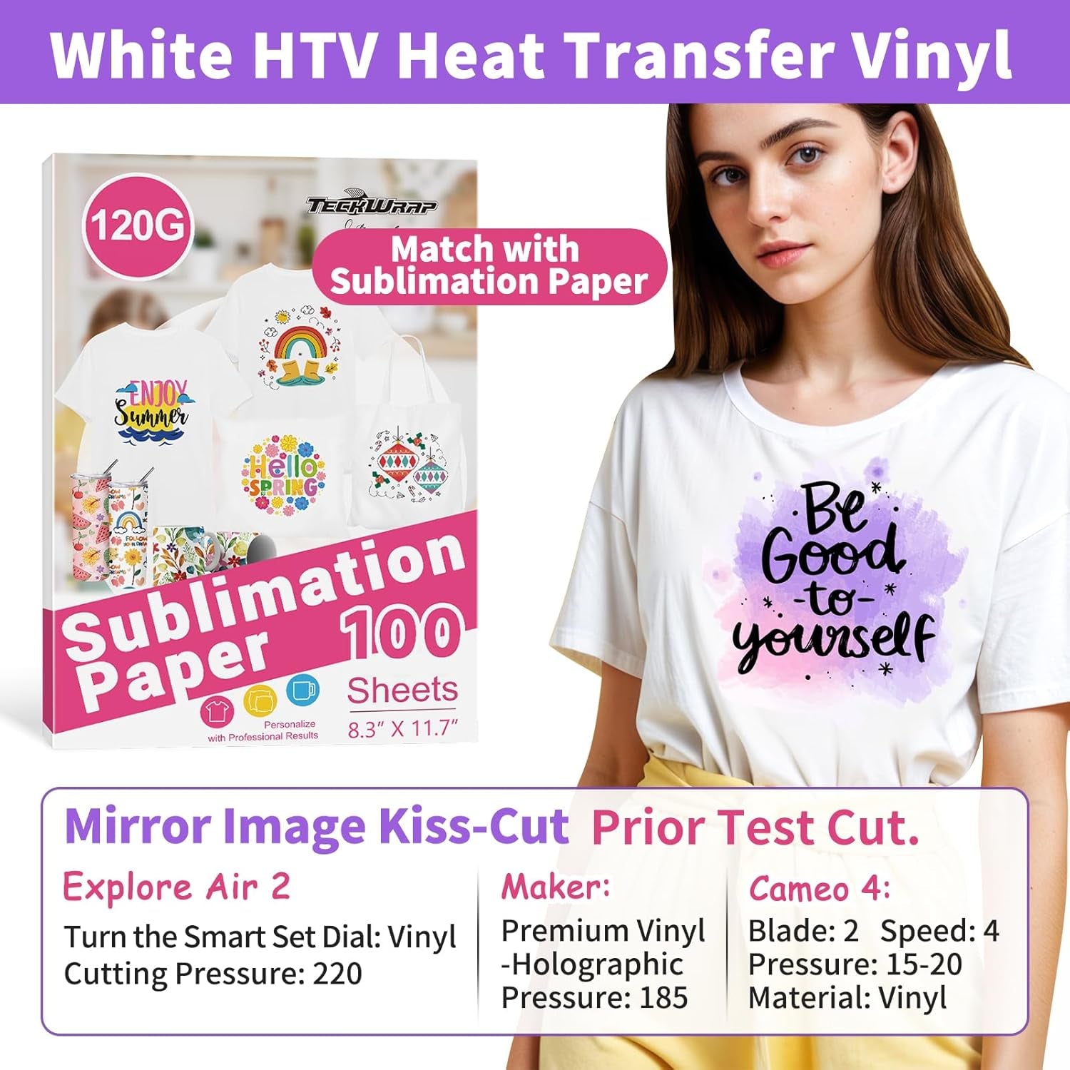 Sublimation HTV for Dark Fabric/Light Fabric 12" X 12" 10PCS Matte White HTV Vinyl Iron on Heat Transfer Vinyl for Cotton T-Shirt Work with Sublimation Paper Sublimation Printers