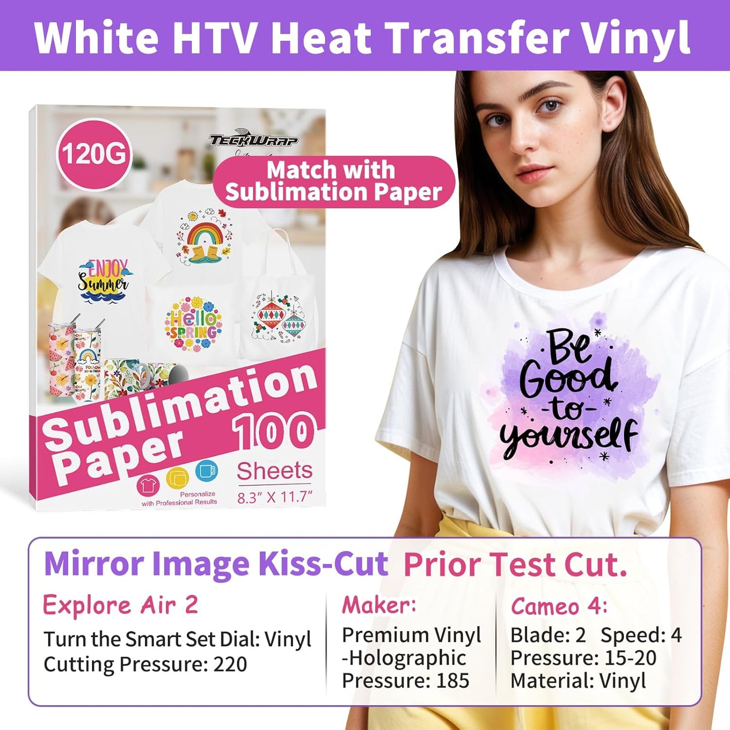 Sublimation HTV for Dark Fabric/Light Fabric 12" X 5FT - Matte White HTV Vinyl Iron on Heat Transfer Vinyl for Cotton T-Shirt Work with Sublimation Paper Sublimation Printers Heat Press