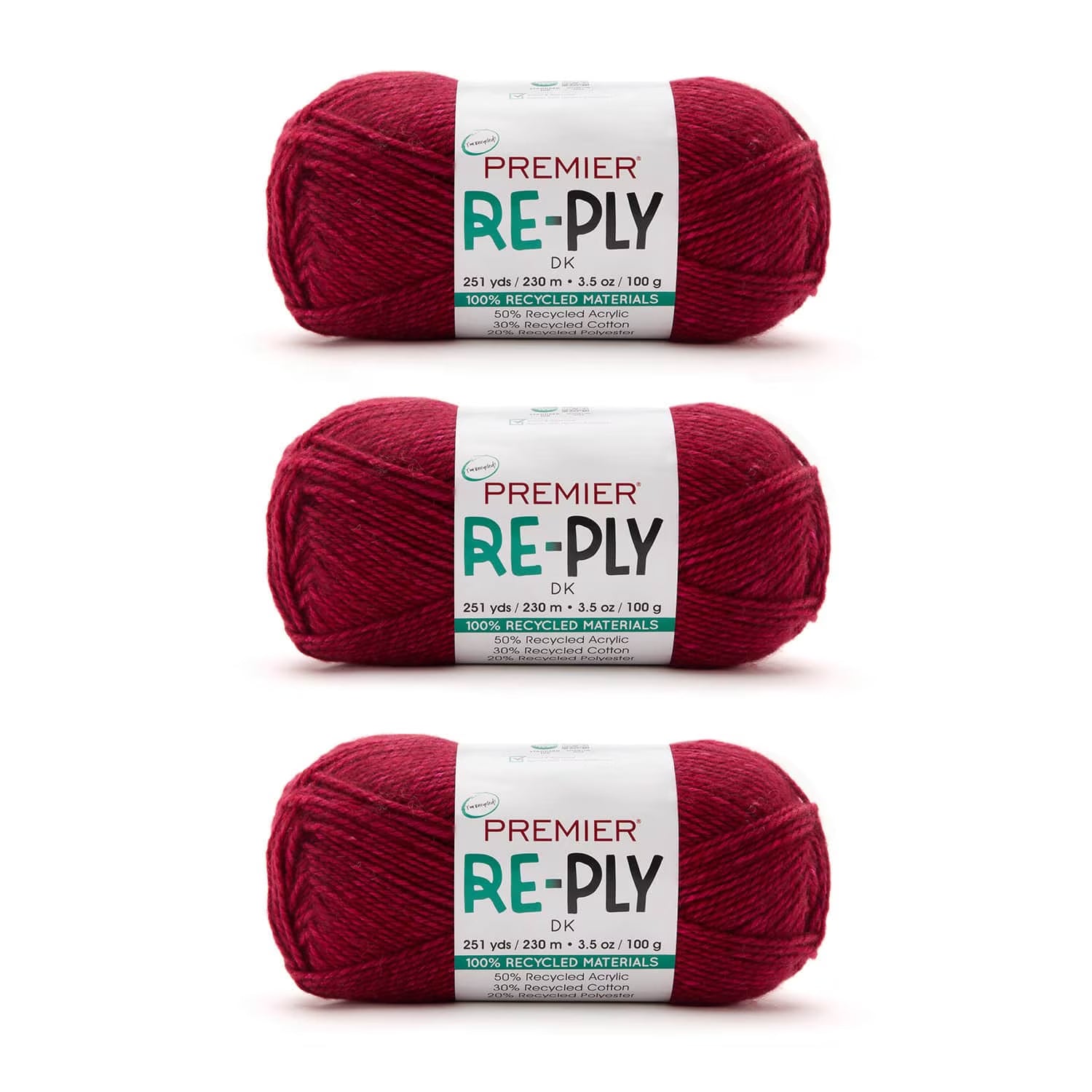 Re-Ply Bag of 3, Light Weight, Recycled Acrylic Cotton Blend Yarn