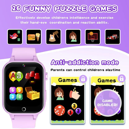 1.54" Smart Watch for Girls Smart Watch for Kids with Camera Games Pedometer Video MP3 Flashlights Calculator Alarm Clock Children Touch Screen Purple