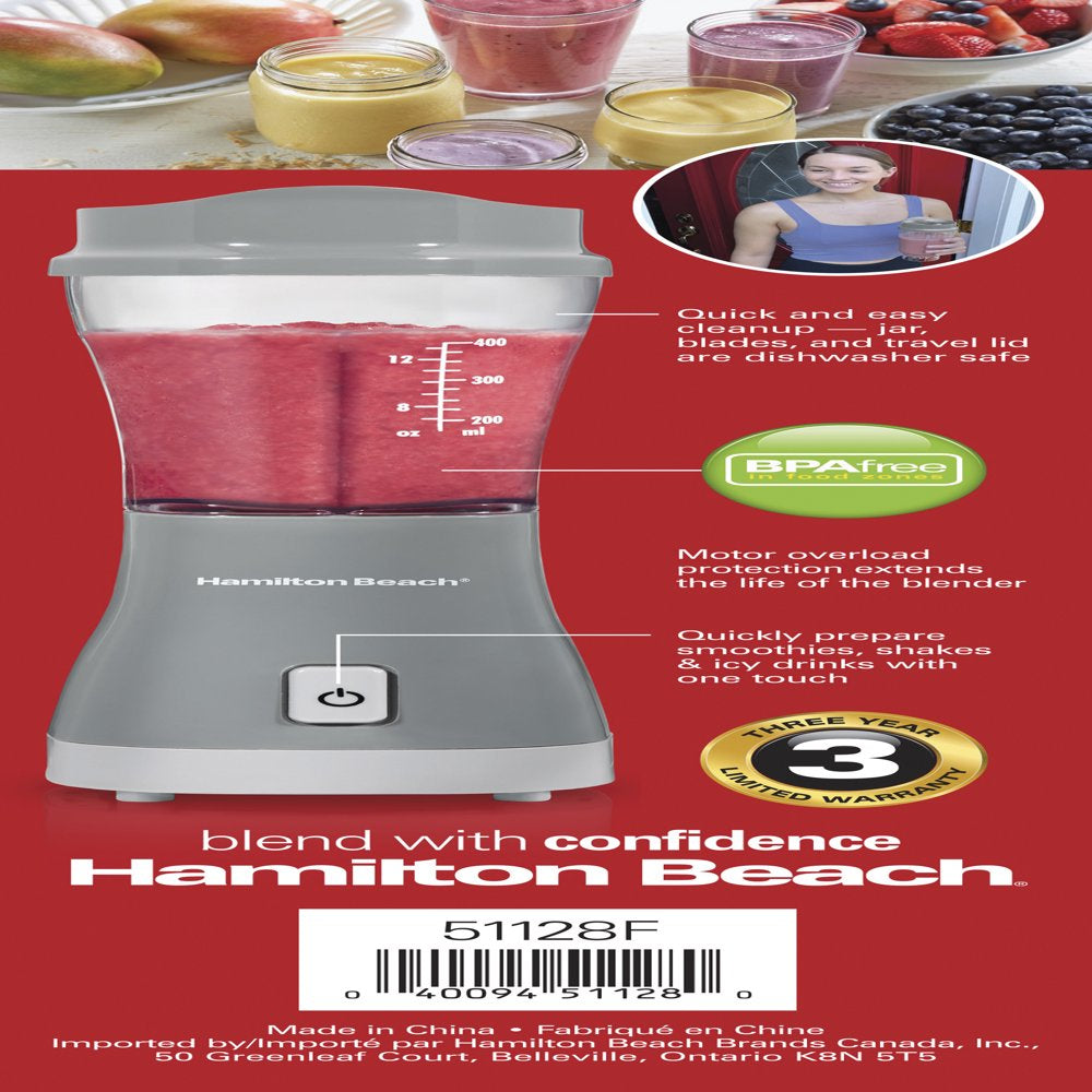 Single Serve Personal Smoothie Blender, 14 Oz. Travel Cup and Lid, Gray, New, 51128F