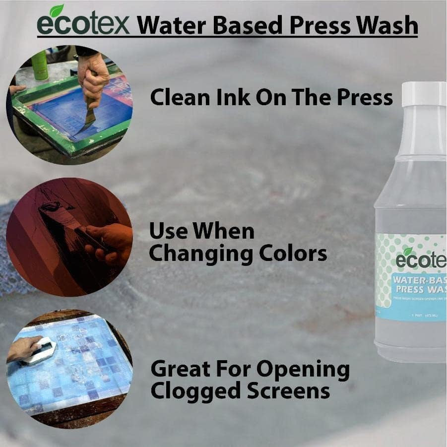 Ecotex® Water Based Press Wash (Gallon - 128 Oz) - Eco-Friendly Mesh Screen Cleaner, for Screen Printing Screen to Remove Water Based Screen Printing Ink - Screen Printing Supplies