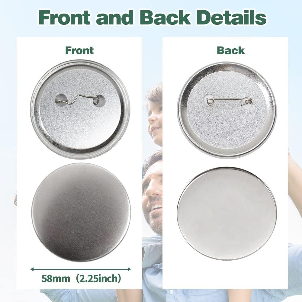 200 Sets 2.25 Inch Button Maker Supplies, 58Mm Button Supplies Parts Badge Part, Buttons Making Supplies, Includes Metal Pin Back Cover, Metal Shells, Blank Paper&Clear Film