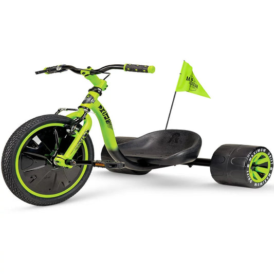 Drift Trike - Strong Steel Frame Tricycle - Adjustable Seat Black Green Machine for 5 Yrs +